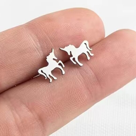 Small Unicorn Stainless Steel Stud Earrings #1205 - Picture 4 of 6